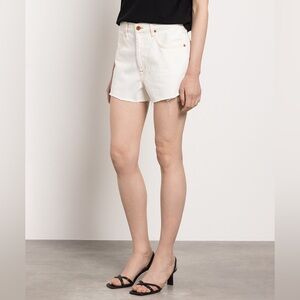 SLVRLAKE White Denim Farrah Cut Off Shorts Tan Seams Size 24